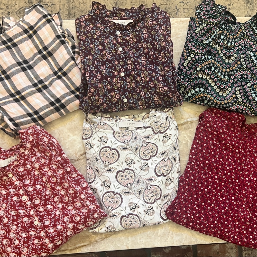 Bundle of 6 LOFT Women's Blouses Floral and Plaid Collection